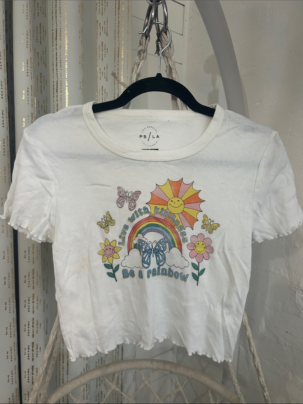 PS/LA Project Social T Live With Kindness Be a Rainbow Graphic Crop Tee | Medium